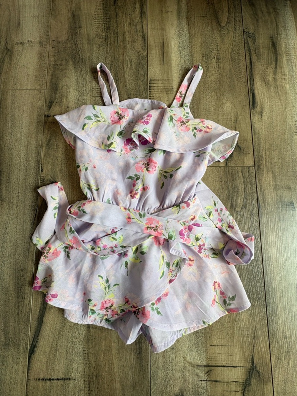 Guess Lavender Floral Tie-Waist Romper